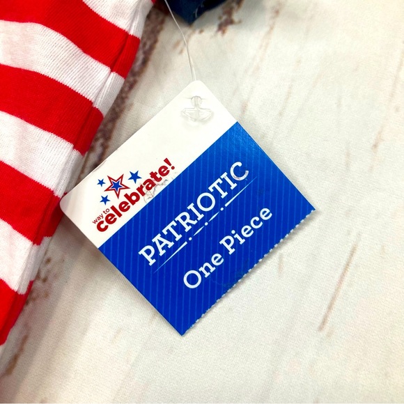 Way To Celebrate! Patriotic Pocket Romper Red White & Blue Striped Sz 3-6M - Picture 5 of 6